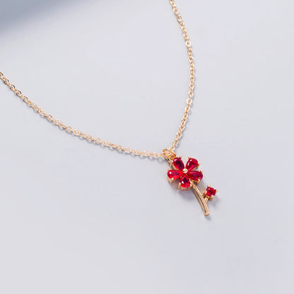 Elegant Lady Flower Copper Inlay Zircon Pendant Necklace