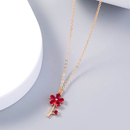 Elegant Lady Flower Copper Inlay Zircon Pendant Necklace