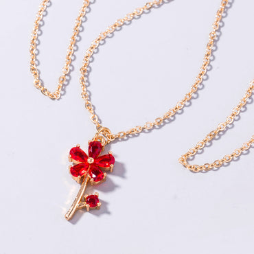 Elegant Lady Flower Copper Inlay Zircon Pendant Necklace