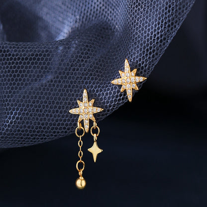 1 Pair Elegant Nordic Style Star Inlay Sterling Silver Zircon Silver Plated Drop Earrings