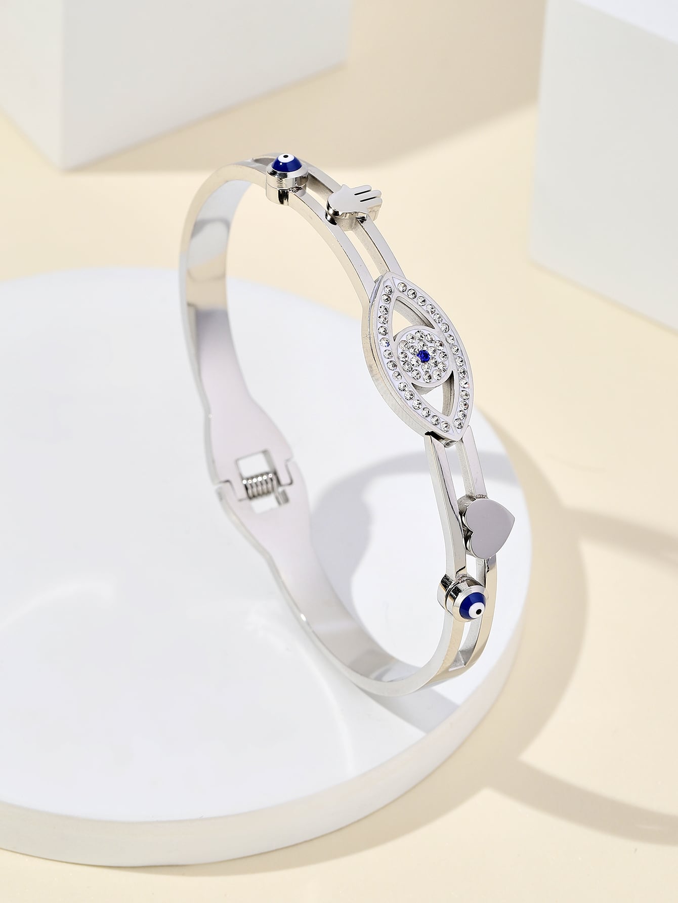 Elegant Streetwear Devil's Eye Stainless Steel Inlay Zircon Bangle