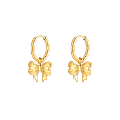 1 Pair Elegant Lady Bow Knot Plating Stainless Steel 18k Gold Plated Drop Earrings