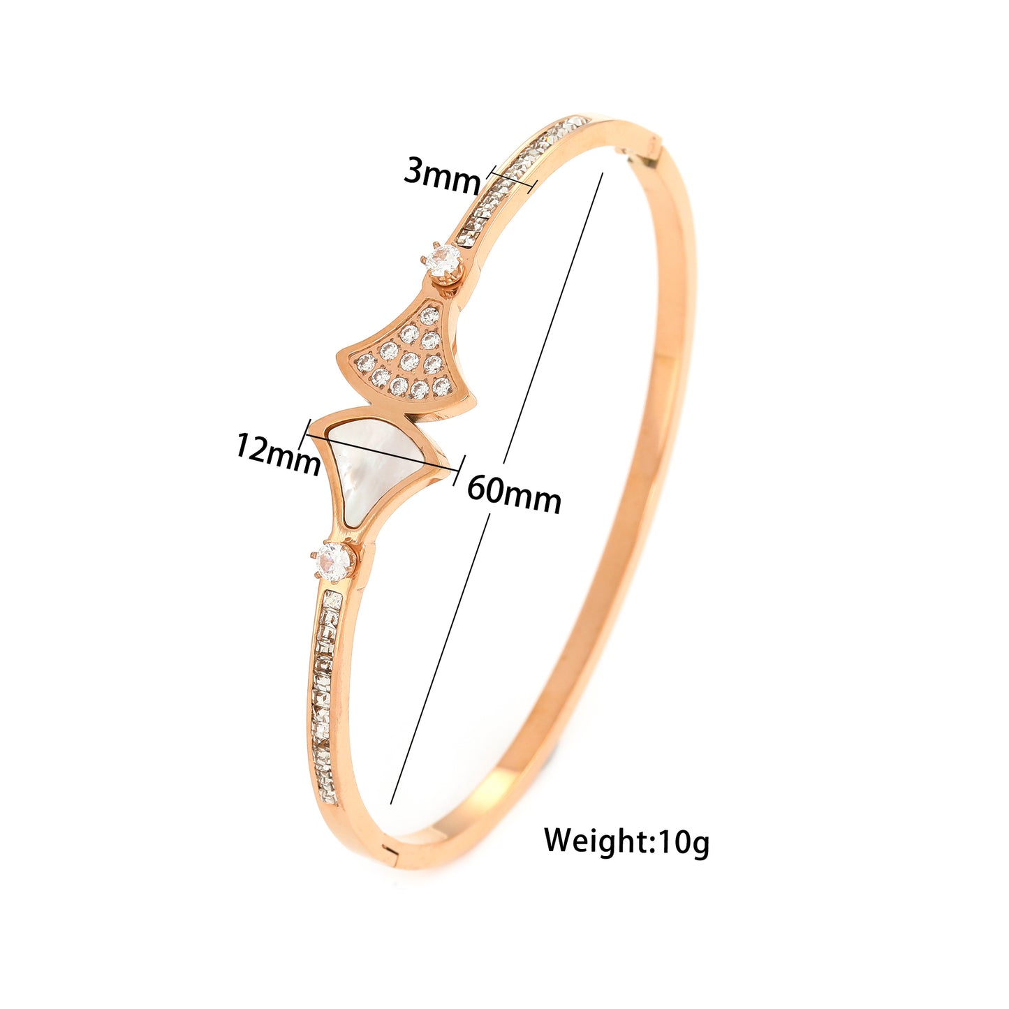 Elegant Ginkgo Leaf Stainless Steel Titanium Steel Steel 18k Gold Plated Rose Gold Plated Silver Plated Shell Zircon Bangle In Bulk