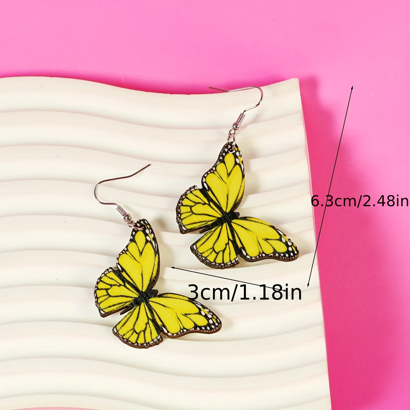 1 Pair Cartoon Style Cute Butterfly Printing Wood Drop Earrings