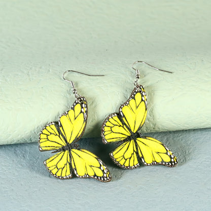 1 Pair Cartoon Style Cute Butterfly Printing Wood Drop Earrings