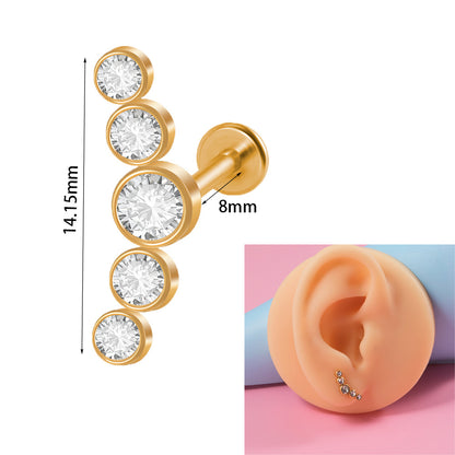 Simple Style Round Stainless Steel Inlay Opal Zircon Lip Stud Ear Studs