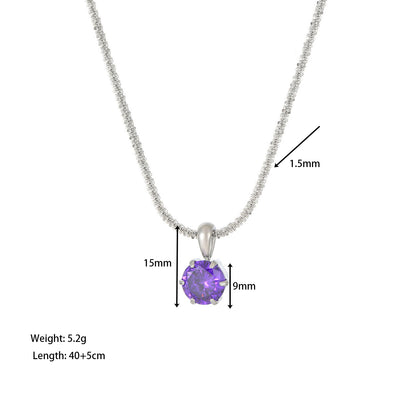 Classic Style Solid Color Stainless Steel Zircon Pendant Necklace In Bulk