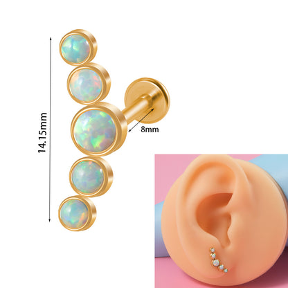 Simple Style Round Stainless Steel Inlay Opal Zircon Lip Stud Ear Studs