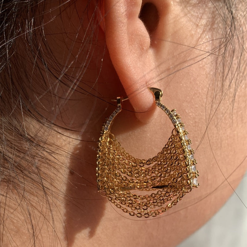 1 Pair Elegant Retro Solid Color Tassel Plating Inlay Copper Rhinestones Gold Plated Silver Plated Hoop Earrings