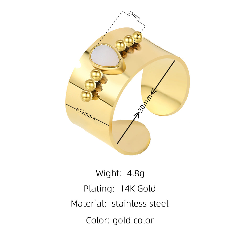 Fashion Geometric Titanium Steel Plating Natural Stone Shell Open Ring