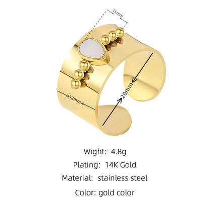 Fashion Geometric Titanium Steel Plating Natural Stone Shell Open Ring