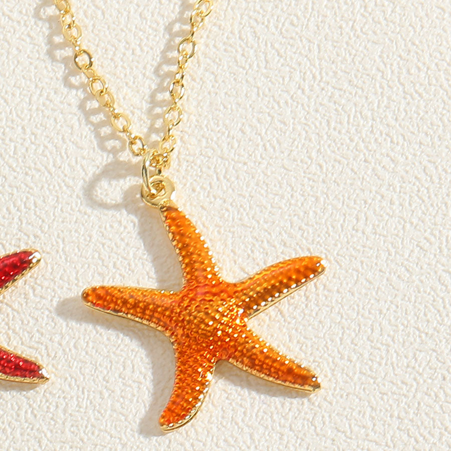 Hawaiian Vacation Commute Starfish Brass Enamel Plating 14k Gold Plated Pendant Necklace