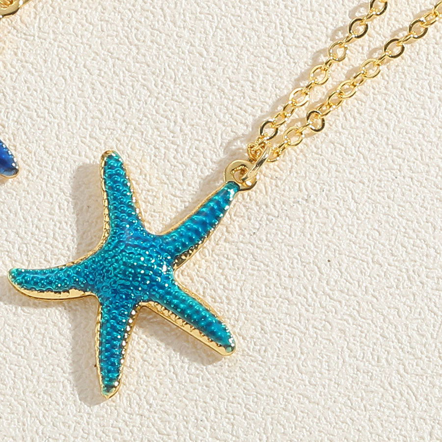 Hawaiian Vacation Commute Starfish Brass Enamel Plating 14k Gold Plated Pendant Necklace