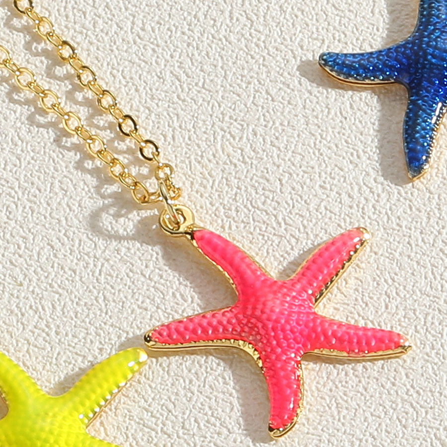 Hawaiian Vacation Commute Starfish Brass Enamel Plating 14k Gold Plated Pendant Necklace