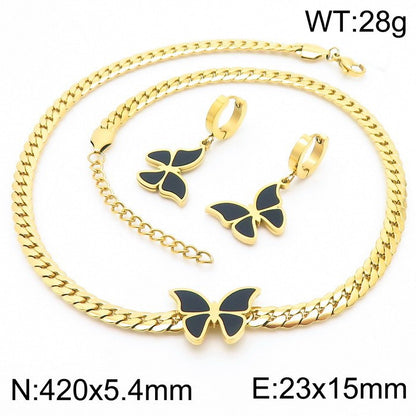 Retro Butterfly Stainless Steel Titanium Steel Enamel Earrings Necklace