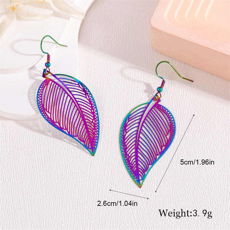 1 Pair Retro Simple Style Peacock Leaves Plating Stainless Steel 18k Gold Plated Drop Earrings