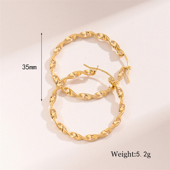 1 Pair Retro Simple Style Round Waves Plating Stainless Steel 18k Gold Plated Hoop Earrings