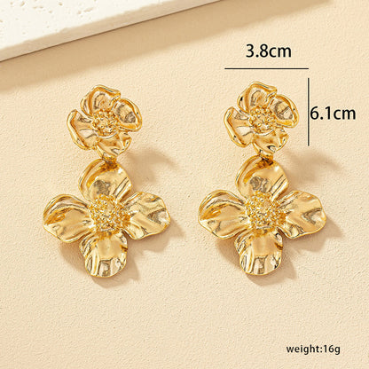 1 Pair Ig Style Exaggerated Flower Plating Alloy Drop Earrings