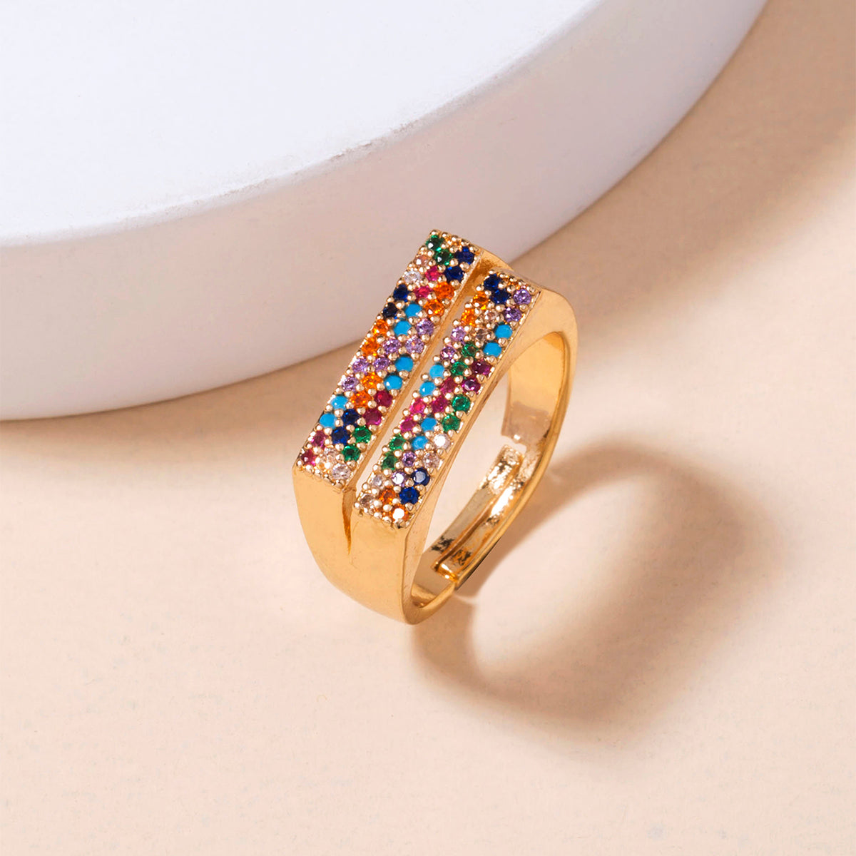 Simple Color Star Constellation Adjustable Opening Rainbow Zircon Copper Ring