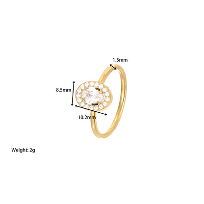 Simple Style Shiny Oval Stainless Steel Plating Inlay Zircon White Gold Plated Gold Plated Rings