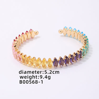 Elegant Simple Style Streetwear Color Block Copper Plating Inlay Zircon Bangle