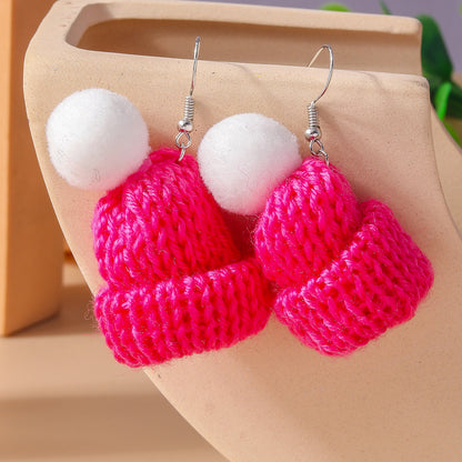 Wholesale Jewelry Cute Christmas Hat Knit Zinc Alloy Drop Earrings