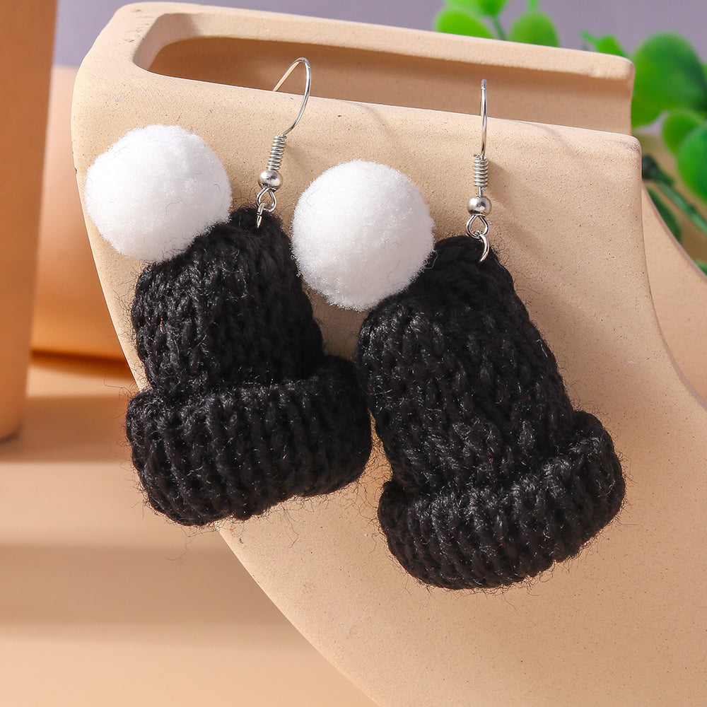 Wholesale Jewelry Cute Christmas Hat Knit Zinc Alloy Drop Earrings