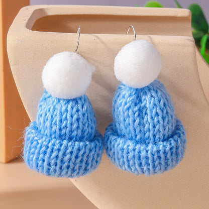 Wholesale Jewelry Cute Christmas Hat Knit Zinc Alloy Drop Earrings