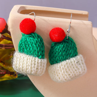 Wholesale Jewelry Cute Christmas Hat Knit Zinc Alloy Drop Earrings