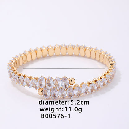 Elegant Simple Style Oval Solid Color Copper Plating Inlay Zircon Bangle