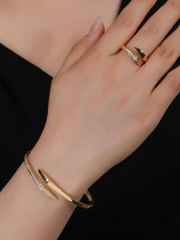 Simple Style Shiny Geometric Copper Inlay Zircon Rhodium Plated Rings Bracelets