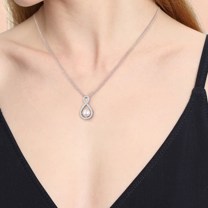 Simple Style Infinity Sterling Silver Plating Inlay Artificial Pearls Zircon Silver Plated Necklace