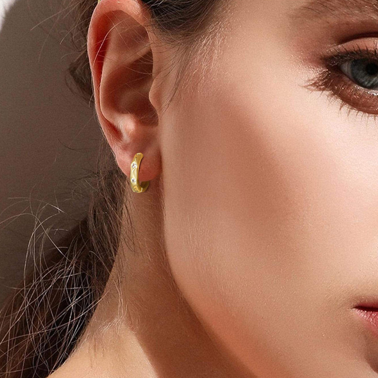 1 Pair Ig Style Vintage Style C Shape Plating Inlay Stainless Steel Brass Zircon 18k Gold Plated Ear Studs