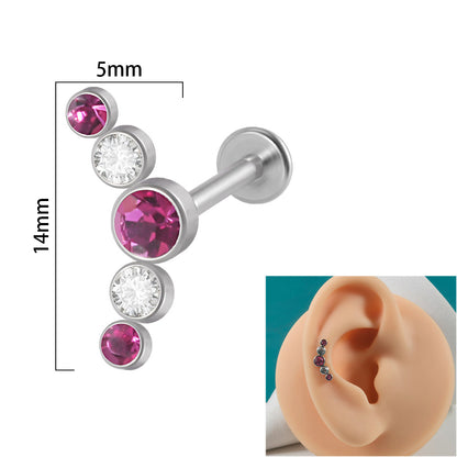 1 Piece Simple Style Round Stainless Steel Inlay Zircon Lip Stud Ear Studs