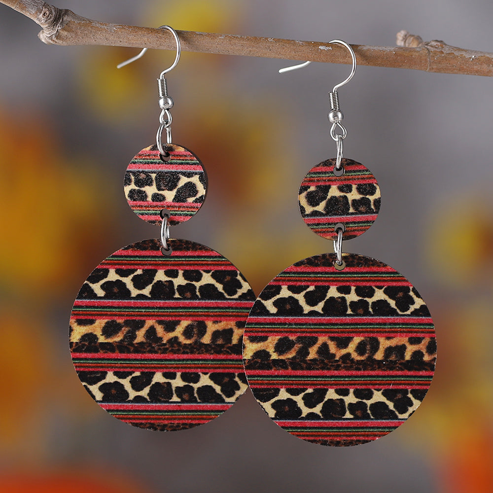 1 Pair Retro Color Block Printing Wood Drop Earrings