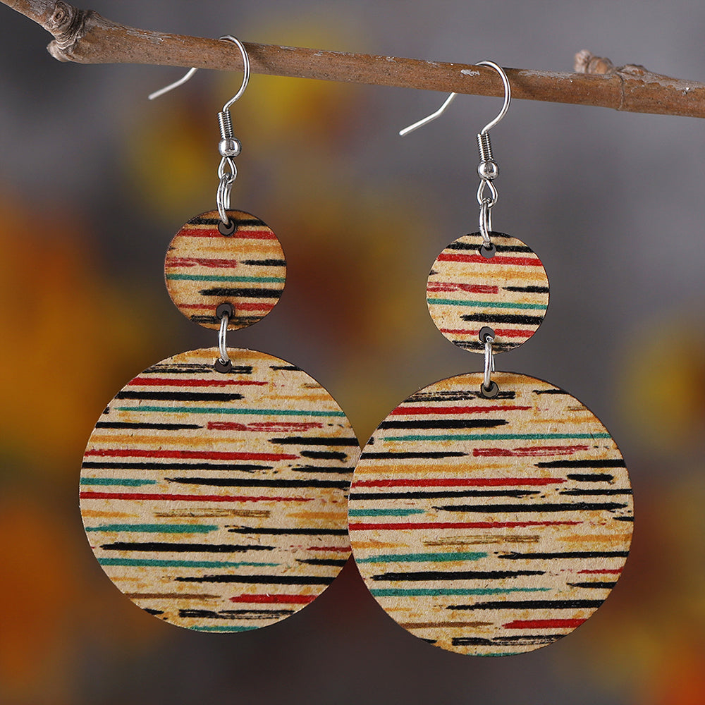 1 Pair Retro Color Block Printing Wood Drop Earrings