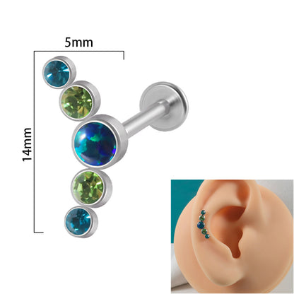 1 Piece Simple Style Round Stainless Steel Inlay Zircon Lip Stud Ear Studs