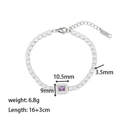 Elegant Sweet Simple Style Rectangle Stainless Steel Plating Inlay Zircon Bracelets