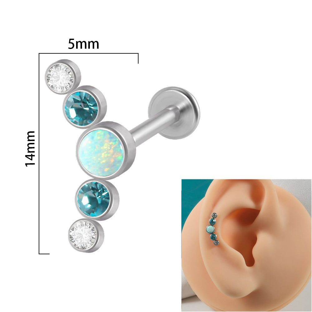 1 Piece Simple Style Round Stainless Steel Inlay Zircon Lip Stud Ear Studs