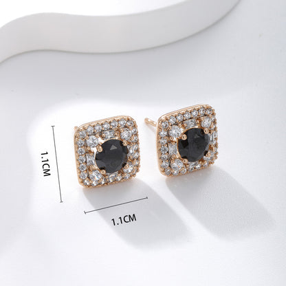 1 Pair Xuping Simple Style Streetwear Square Plating Inlay Copper Alloy Artificial Gemstones 18k Gold Plated Ear Studs