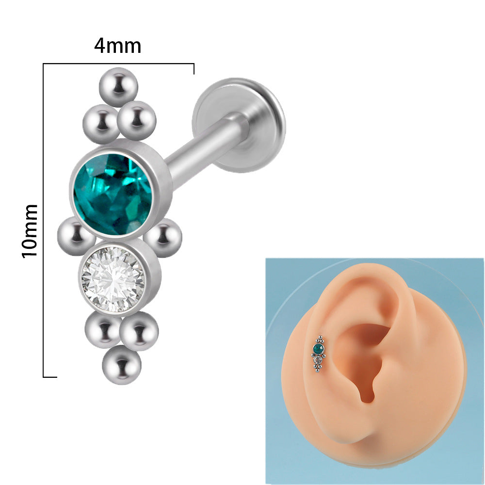 1 Piece Simple Style Round Stainless Steel Inlay Zircon Lip Stud Ear Studs