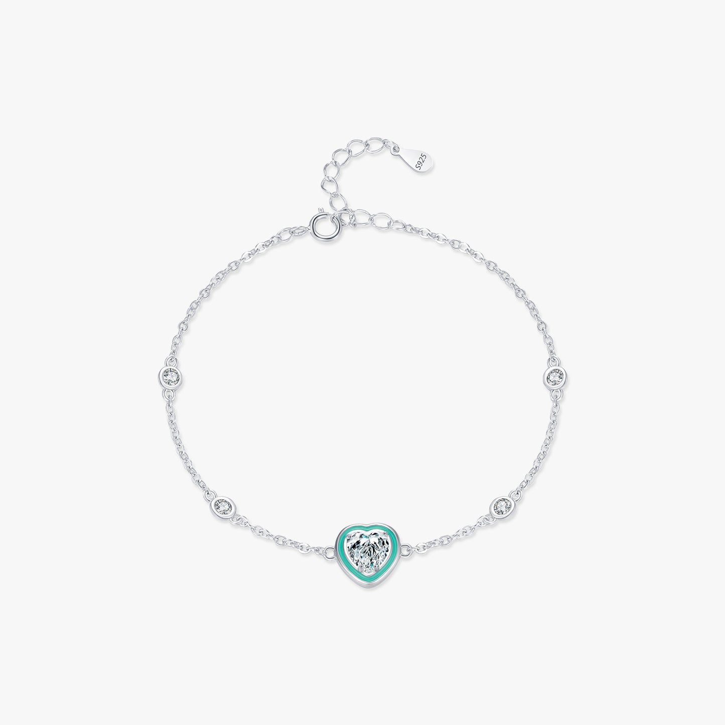 Ig Style Sweet Heart Shape Sterling Silver Epoxy Plating Inlay Zircon Rhodium Plated Bracelets