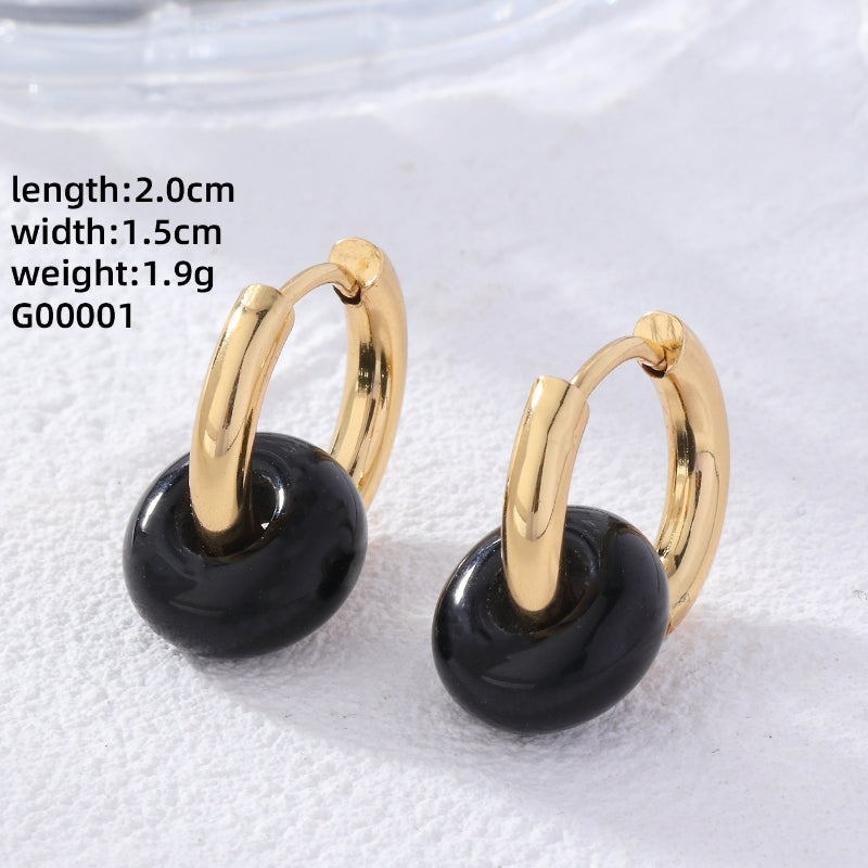 1 Pair Retro Simple Style Round Plating Stainless Steel Natural Stone Earrings