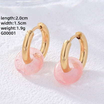 1 Pair Retro Simple Style Round Plating Stainless Steel Natural Stone Earrings