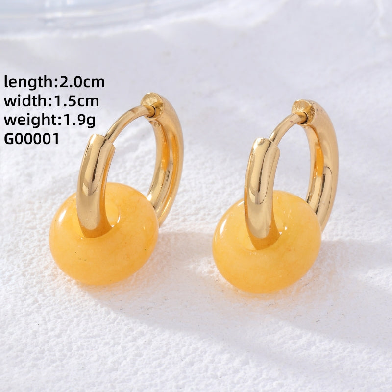 1 Pair Retro Simple Style Round Plating Stainless Steel Natural Stone Earrings