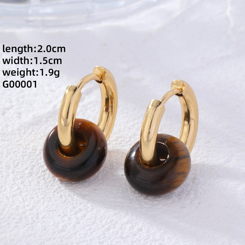 1 Pair Retro Simple Style Round Plating Stainless Steel Natural Stone Earrings