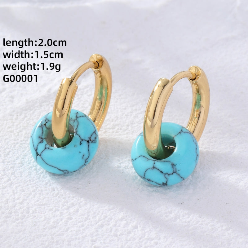 1 Pair Retro Simple Style Round Plating Stainless Steel Natural Stone Earrings