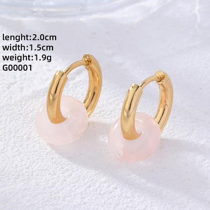 1 Pair Retro Simple Style Round Plating Stainless Steel Natural Stone Earrings