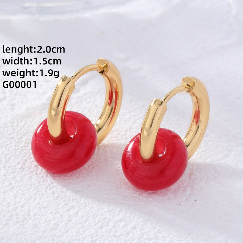 1 Pair Retro Simple Style Round Plating Stainless Steel Natural Stone Earrings