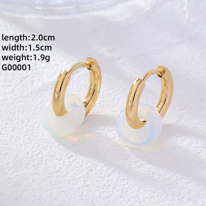 1 Pair Retro Simple Style Round Plating Stainless Steel Natural Stone Earrings